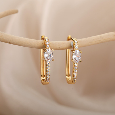 Stainless Steel Square Circle Earrings For Women 2024 Gold P