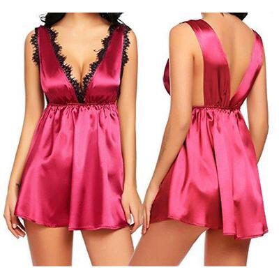Women's V-neck sexy lingerie night skirt backless home wear