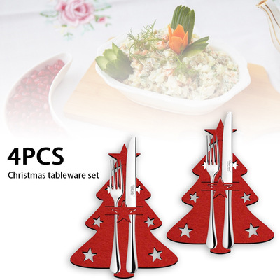 1/4PCS Christmas Pocket Fork Knife Cutlery Holder Bag e Cutl