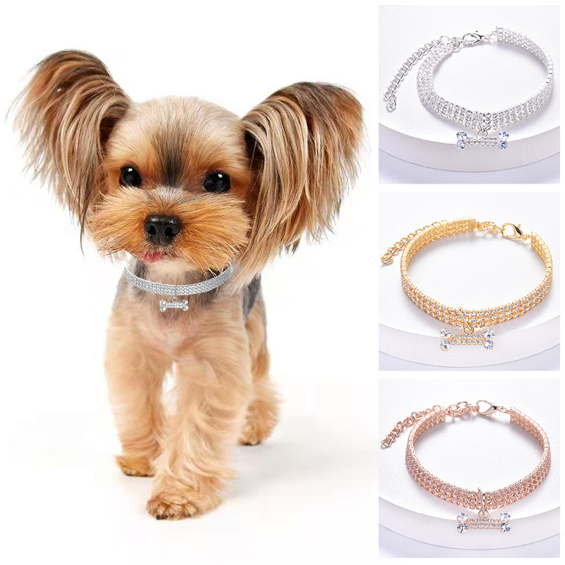 Adjustable Pet Necklace Cat Dog Collar with Diamond Zircon跨