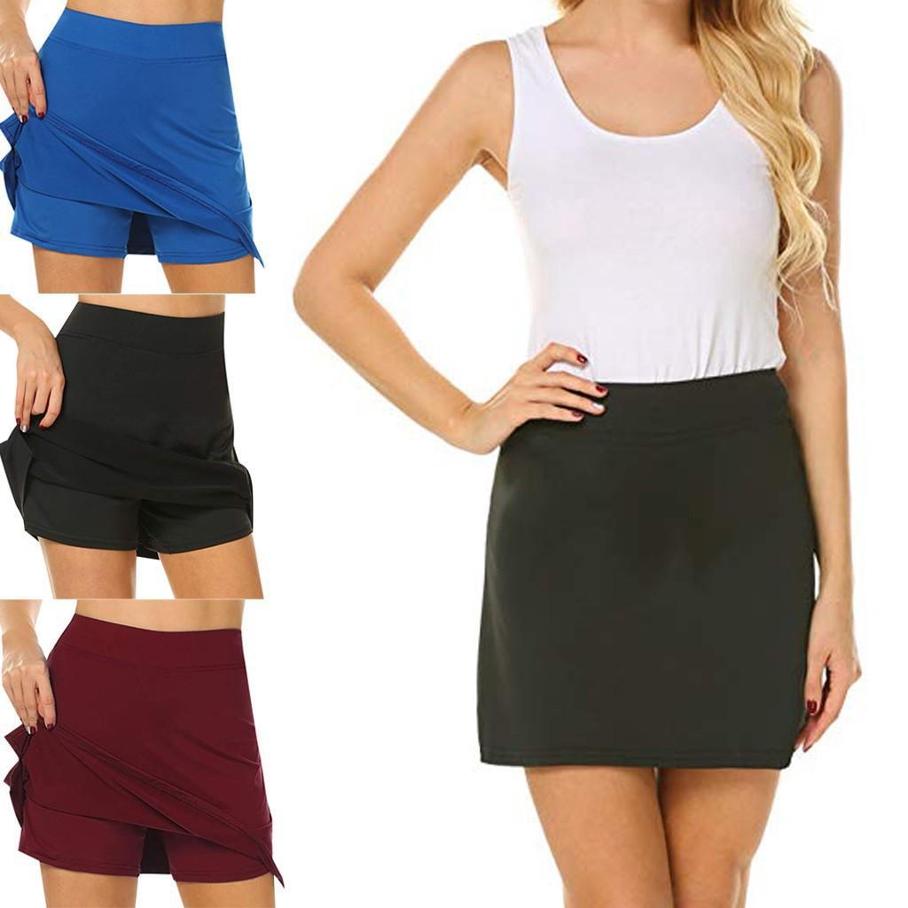 High waisted slim shorts casual pants skirt (with pocket)图片