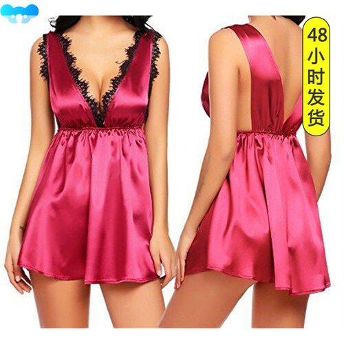 Women's V-neck sexy lingerie night skirt backless home wear