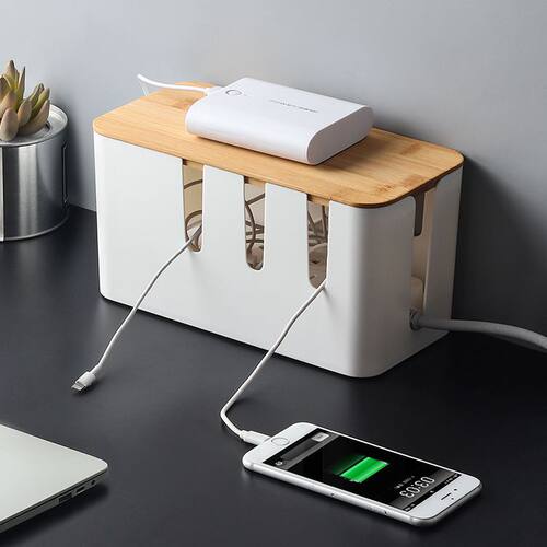 Desktop bamboo cover source cable arrangement box socket