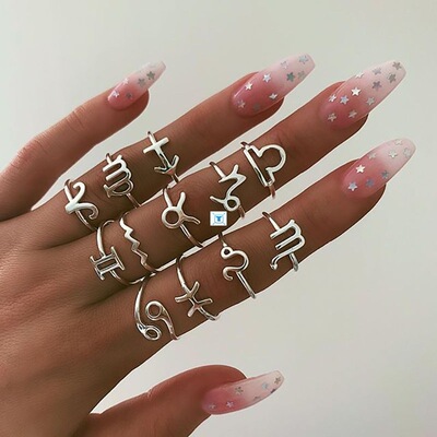 New Couple Ring Set Gold Sliver Zodiac Sign Rings Set For