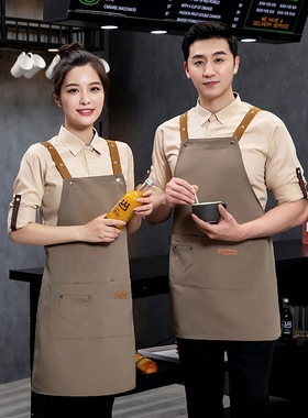 Apron Home Canvas Splashproof Work Chef Kitchen Waiter 围裙1