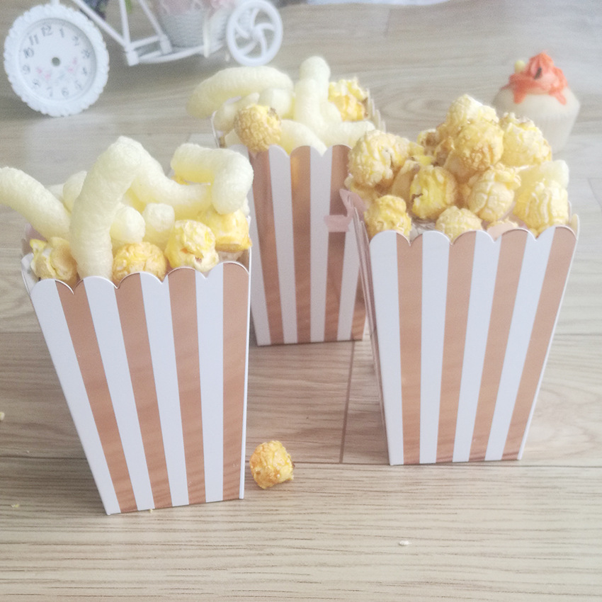 Oblique Stripes Popcorn Favor Box 金色一次性爆米花桶  零食盒