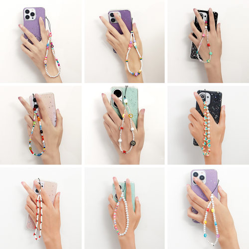 Phone Chain Mobile Accessories Cube Crystal Beads Holder Cor