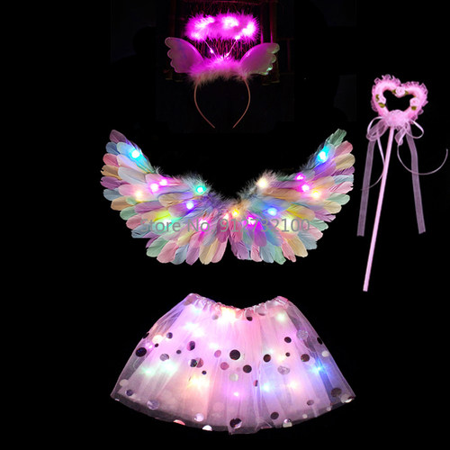Angel Cosplay Light Tutu Skirt Hairband Glow Feather Wing Bi