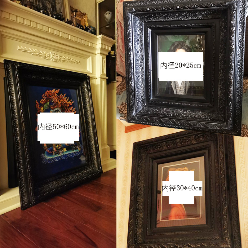 欧式实木油画框相框黑色做旧画框美式简约油画装裱宽度13cm厚6cm