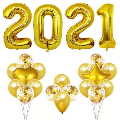 16寸2021数字18寸五角星心形亮片乳胶铝箔膜气球套装新年元旦跨年