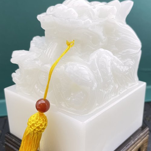 汉白玉印章白玉石龙头玉玺办公摆件阿富汗白玉盘龙商务礼品刻字