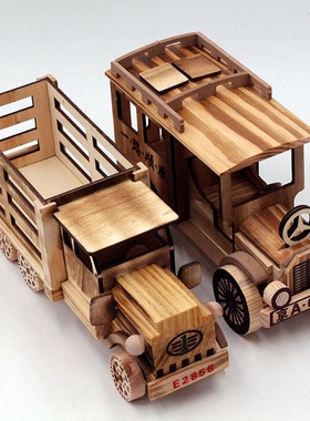木质运输车模型摆件 怀旧货车拖拉机家居装饰新居礼物工艺品