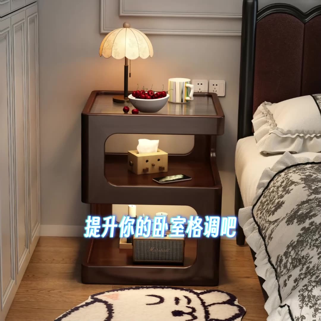 实木床头柜替代品家用卧室床边置物架创意小众设计感中古风小边几
