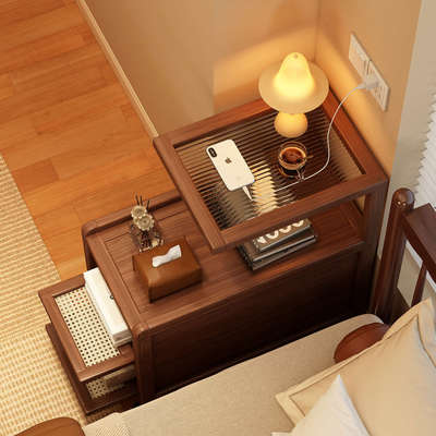 超窄中古床头柜家用卧室小型床边柜新款小众设计感迷你小柜子矮柜