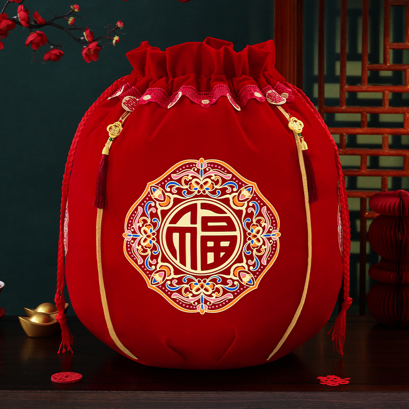结婚喜盆红色包裹布聚宝盆袋