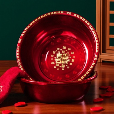 结婚喜盆一对女方陪嫁不锈钢脸盆