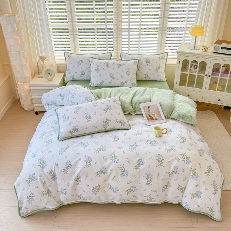 棉加绒被套A面纯B面棉绒加厚保暖