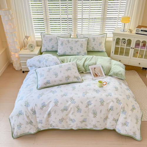 棉加绒被套A面纯B面棉绒加厚保暖