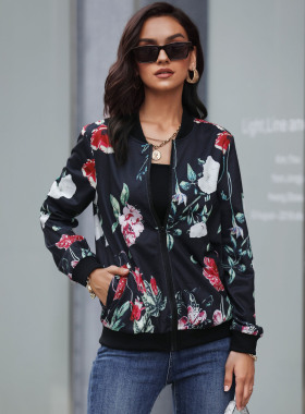 2022 jacket vintage women's printed jacket zipper baseball
