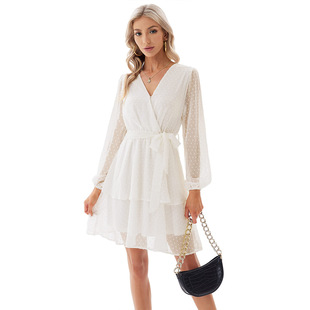 neck sleeve cocktail long chiffon lantern Women dress