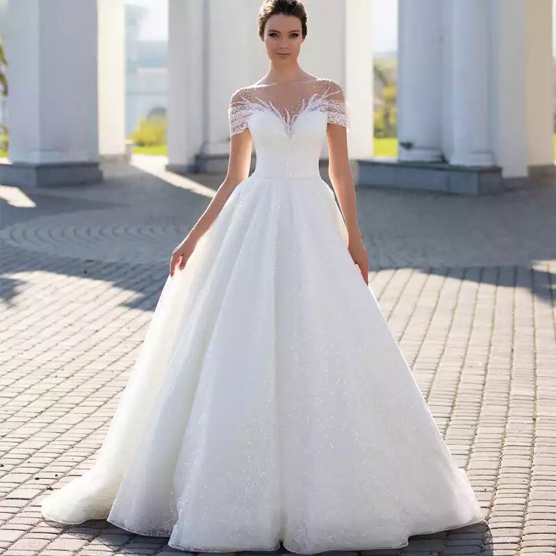 A-LINE Wedding Dress Bride Gown Floor-Length Court Train