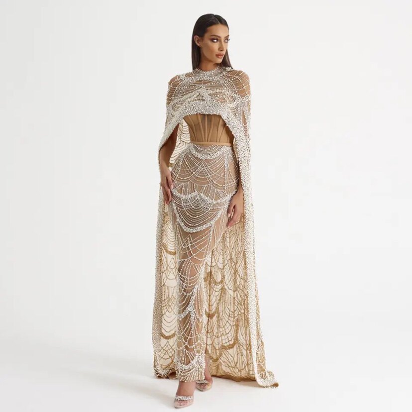 Pearls Evening Dresses Mermaid Wedding Party Prom Dress