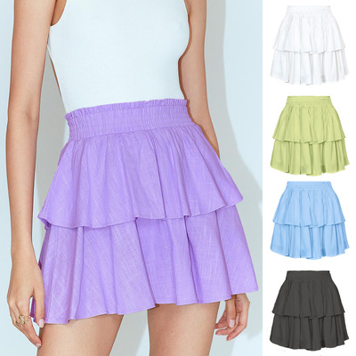 2022 double-layer fashion ins cake skirt solid color ruffled