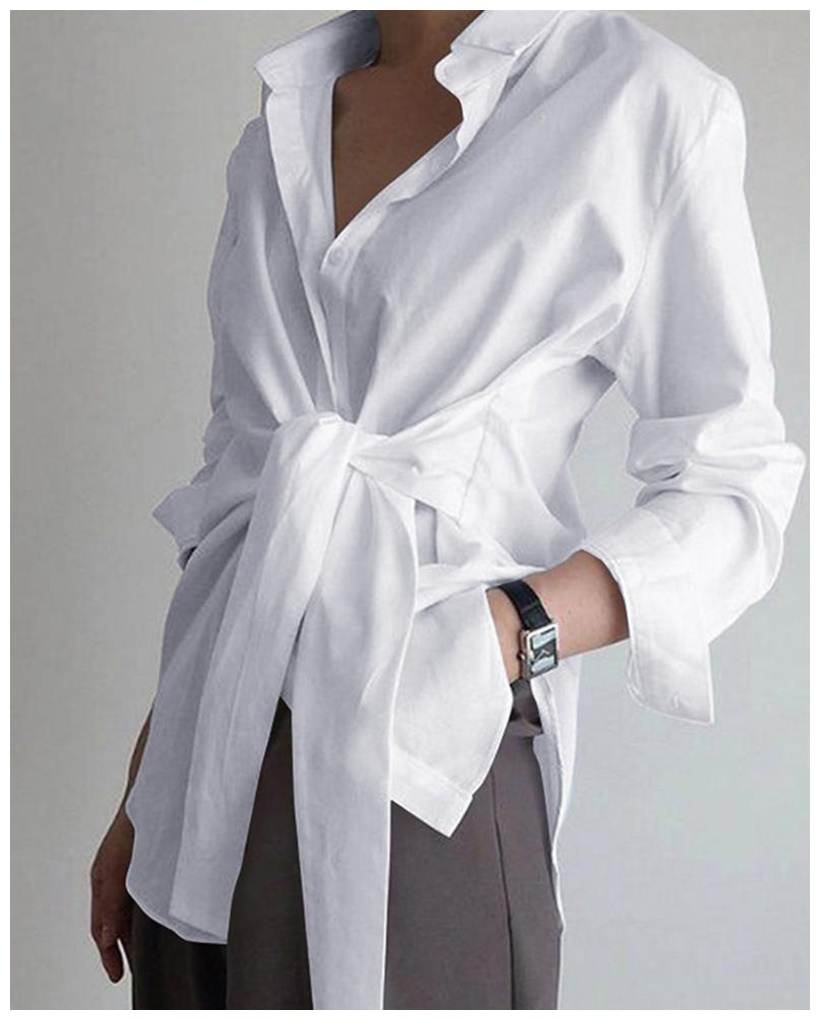 绑带收腰高级设计感衬衣白色衬衫女Long sleeve white shirt lady