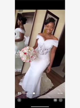 Beded Pearl Sheath Mermaid Wedding Dresses Satin Custom Made