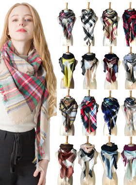 New Double-sided Colorful Plaid Square Scarf Triangle Scarf