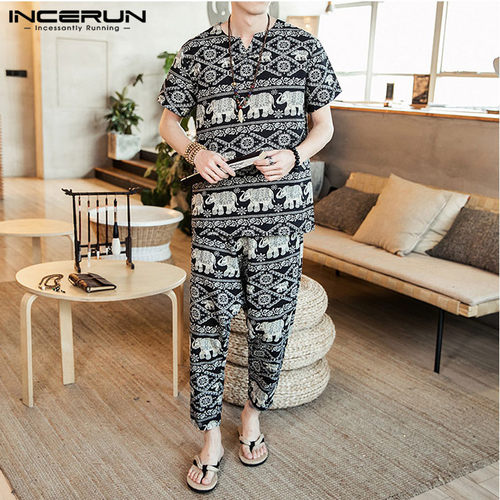 intage Pants Streetwear Loose Men Clothes 2 Pieces Plus Size