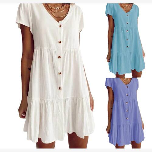 2022 cotton linen white loose waist solid color skirt cotton