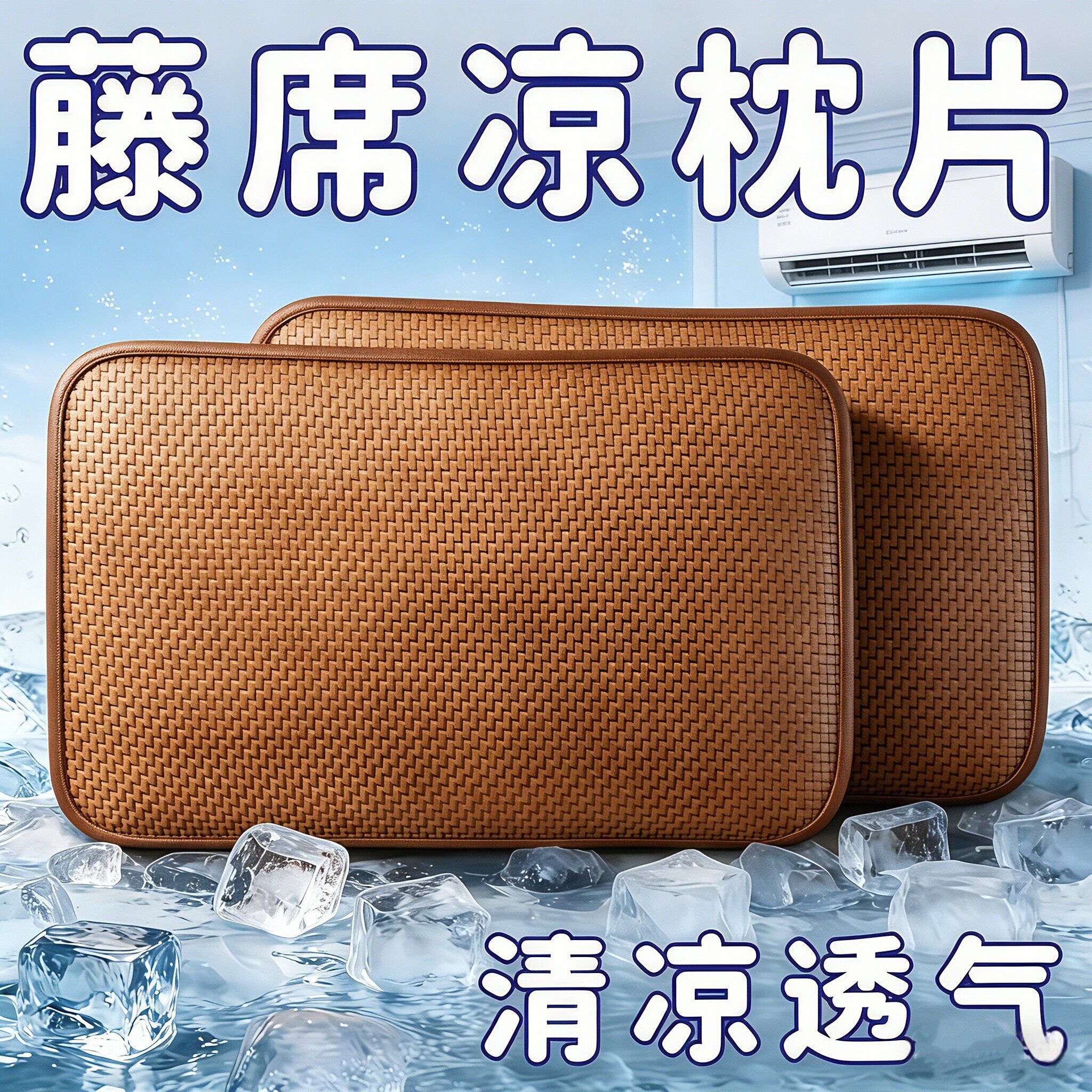 夏季凉席冰藤枕套一对装单人枕芯套冰丝枕头套夏天凉爽竹枕席枕皮