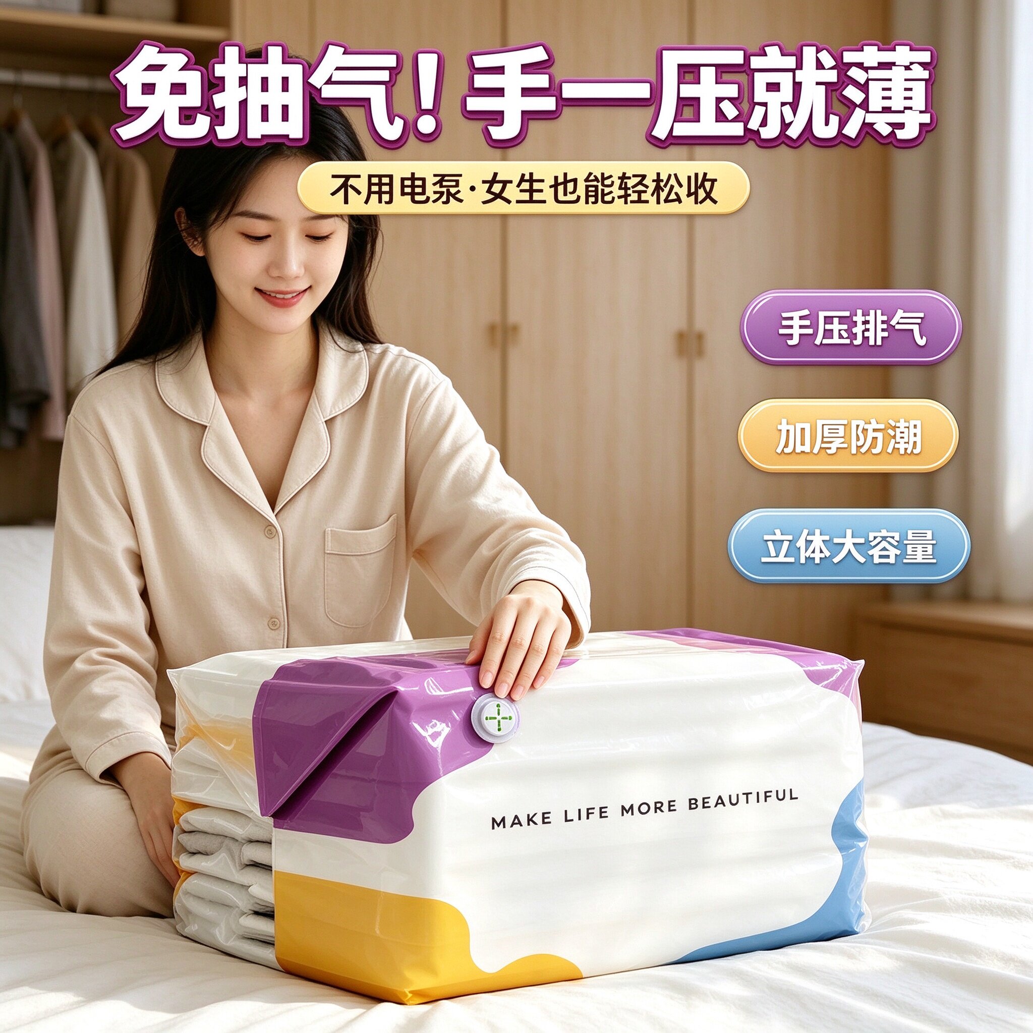 立体免抽气加厚真空压缩袋