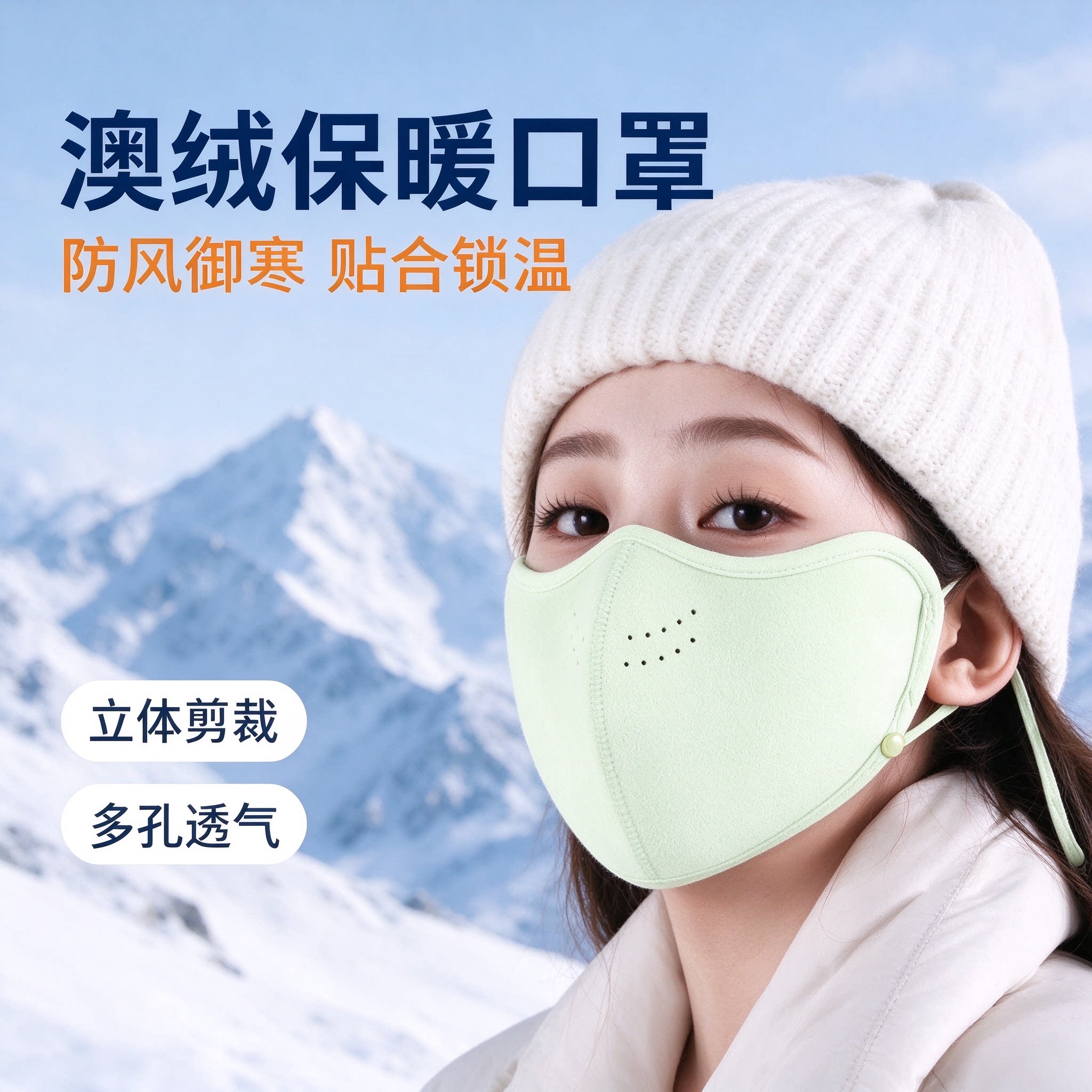 3D立体羊绒保暖防风透气口罩女