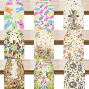 新款复活节桌旗美式客厅餐桌装饰侏儒兔子彩蛋印花感恩节桌布