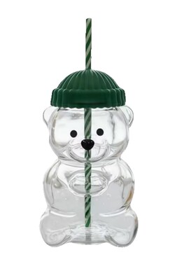 圣诞礼物北美限量绿色带盖小熊杯Bear Glass Straw Cup玻璃杯