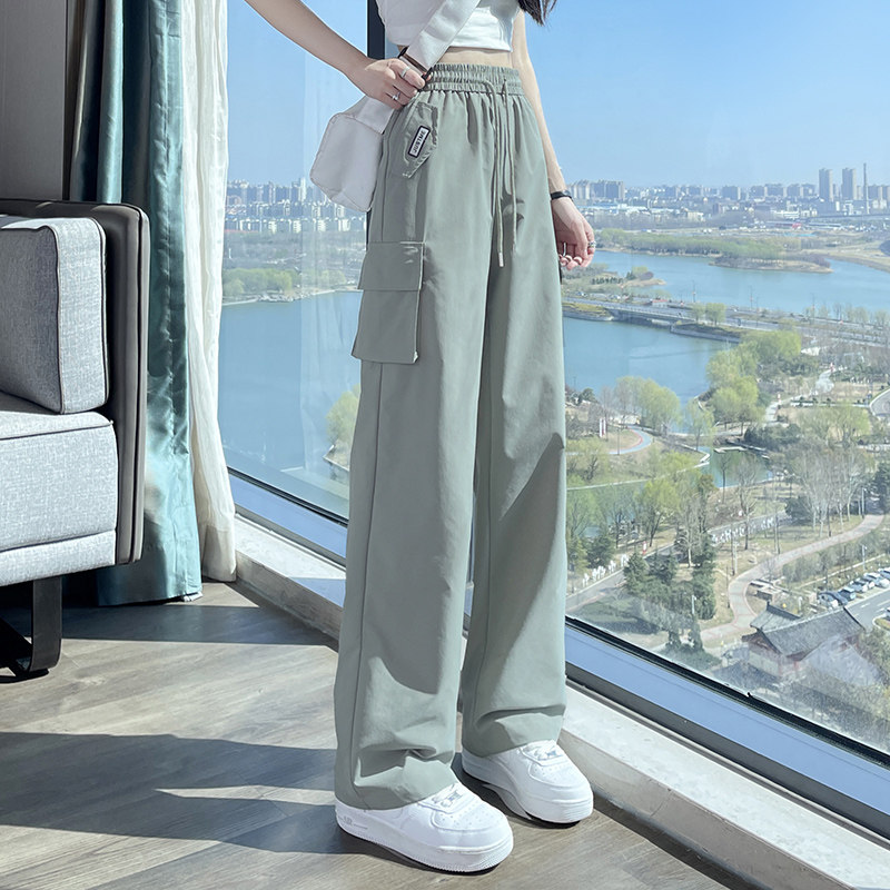 2026新款夏季薄款速干冰丝直筒工装裤女窄版阔腿显瘦高腰运动卫裤