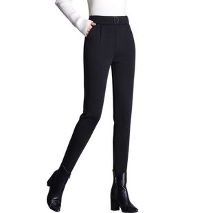 加绒休闲裤女秋冬哈伦裤女高腰垂感显瘦女士大码小脚西装裤子冬季