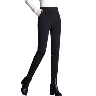 加绒休闲裤女秋冬加厚哈伦裤高腰