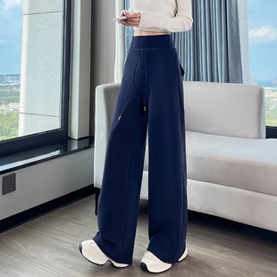 女直筒九分春秋冬季 运动休闲美式 阔腿裤 窄版 加绒加厚宽松收腹 卫裤