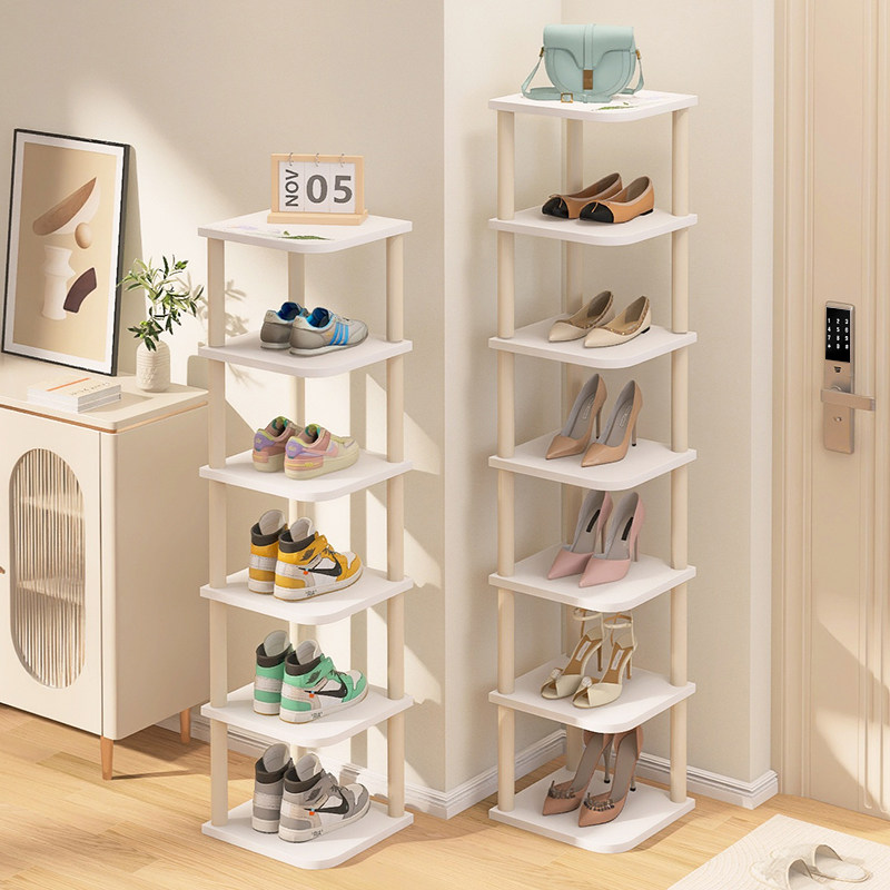 门口拐角窄小鞋架入户墙角立式实木收纳架家用转角多层三角拖鞋柜