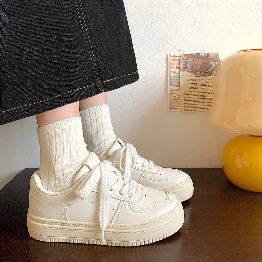 厚底平底小白鞋皮面2024秋冬新款爆款百搭复古休闲学生鞋子女板鞋