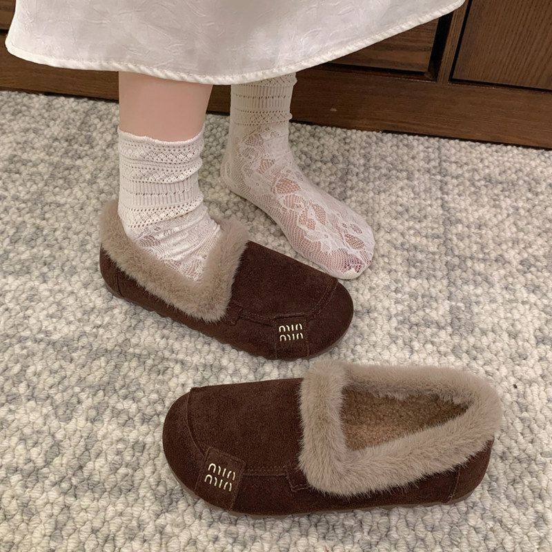 毛毛鞋女外穿2025年秋冬新款韩版平底加绒豆豆鞋孕妇一脚蹬棉瓢鞋,女鞋,勃肯鞋/软木鞋,淘宝优惠券,粉丝福利购,淘宝优惠卷