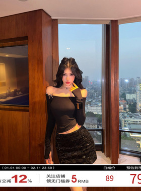 牛牛【嗲系千金】秋冬性感气质辣妹一字肩上衣N25Y30453