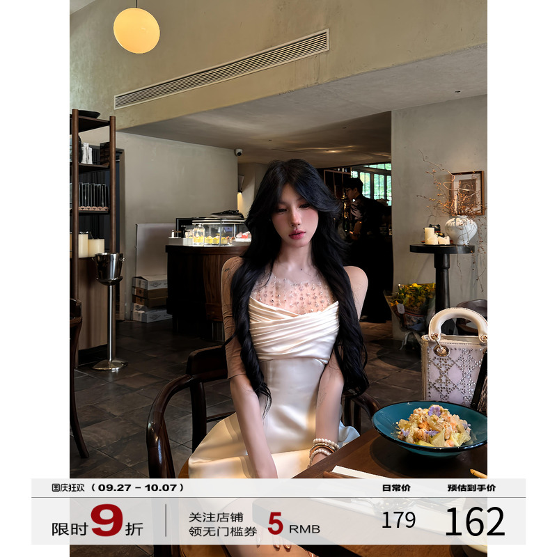 牛了牛了 法式无袖连衣裙女2025秋季新款网纱拼接a字裙名媛裙子