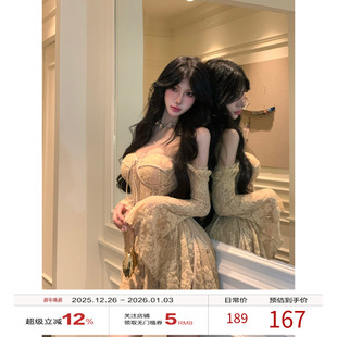 性感鱼骨抹胸裙长袖 蕾丝连衣裙女2025秋季 约会裙子 法式 牛了牛了