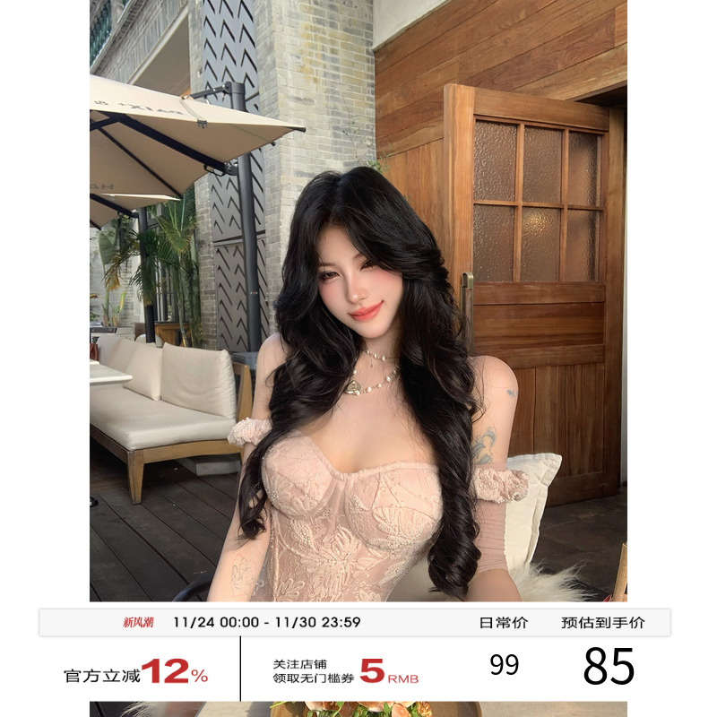 牛牛【浓情百利甜】法式蕾丝性感鱼骨胸衣套装N25B30048