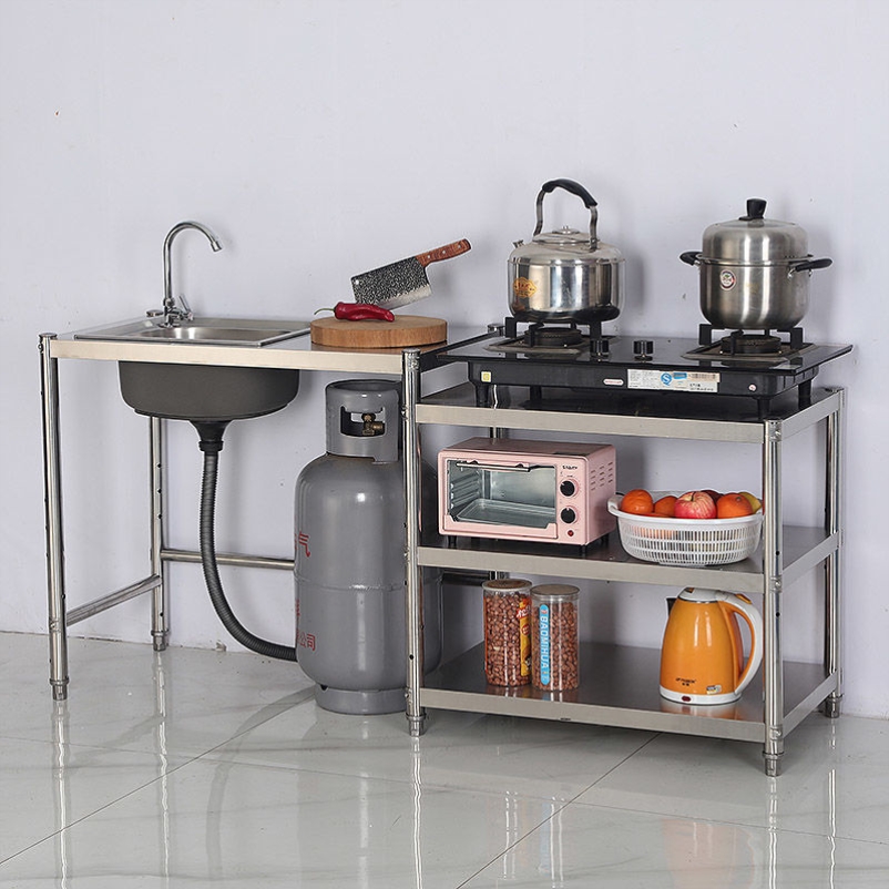 厨房水槽台面一体柜洗菜盆带平台水槽水池不锈钢洗菜池灶台架出租