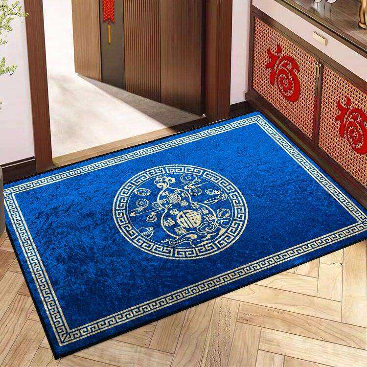 葫芦图案蓝色中式入户门福字防滑脚垫开运地毯招财纳福禄喜庆地垫